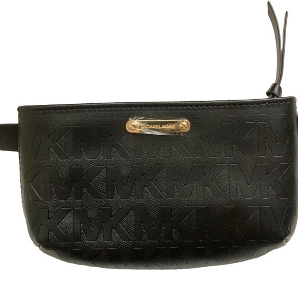 Michael kors new black signature embossed mk belt bag L/XL